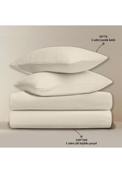 Organik Pamuk Akfil Düz Çarşaf Seti Çift Kişilik 240X260 cm Krem fırsatları