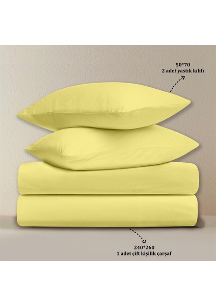 Organik Pamuk Akfil Düz Çarşaf Seti Çift Kişilik 240X260 cm Sarı fırsatları