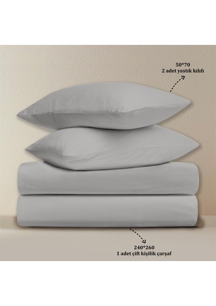 Organik Pamuk Akfil Düz Çarşaf Seti Çift Kişilik 240X260 cm Gri fırsatları
