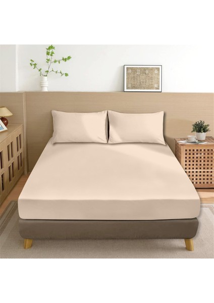 Organik Pamuk Akfil Düz Çarşaf Seti Çift Kişilik 240X260 cm Pudra