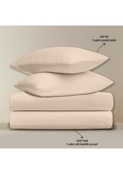 Organik Pamuk Akfil Düz Çarşaf Seti Çift Kişilik 240X260 cm Pudra fırsatları