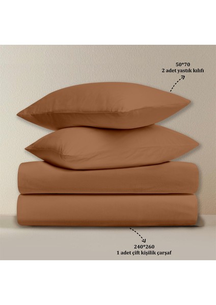 Organik Pamuk Akfil Düz Çarşaf Seti Çift Kişilik 240X260 cm Kiremit fırsatları