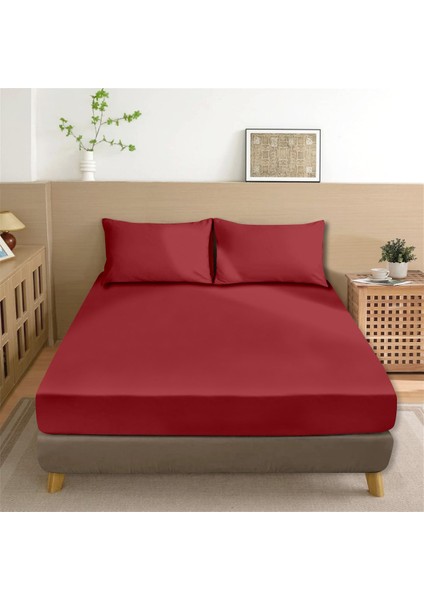 Organik Pamuk Akfil Düz Çarşaf Seti Çift Kişilik 240X260 cm Kırmızı