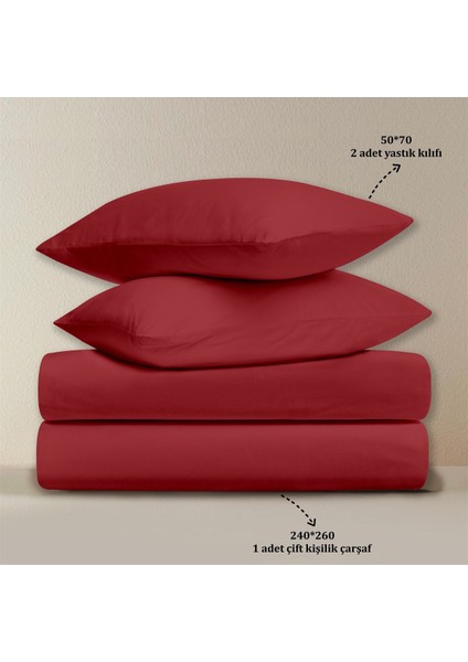 Organik Pamuk Akfil Düz Çarşaf Seti Çift Kişilik 240X260 cm Kırmızı fırsatları