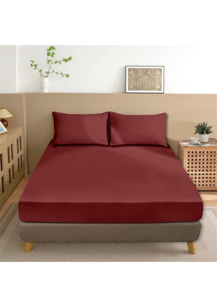 Organik Pamuk Akfil Düz Çarşaf Seti Çift Kişilik 240X260 cm Koyu Bordo