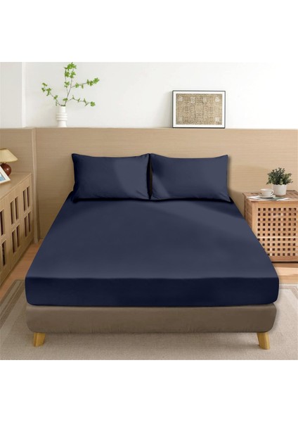 Organik Pamuk Akfil Düz Çarşaf Seti Çift Kişilik 240X260 cm Lacivert