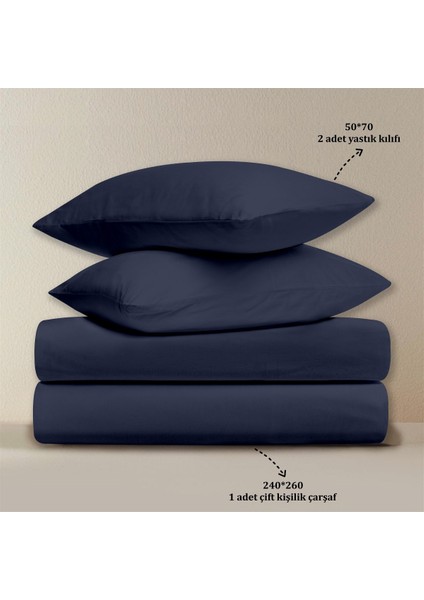Organik Pamuk Akfil Düz Çarşaf Seti Çift Kişilik 240X260 cm Lacivert fırsatları