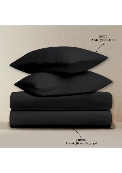 Organik Pamuk Akfil Düz Çarşaf Seti Çift Kişilik 240X260 cm Siyah fırsatları