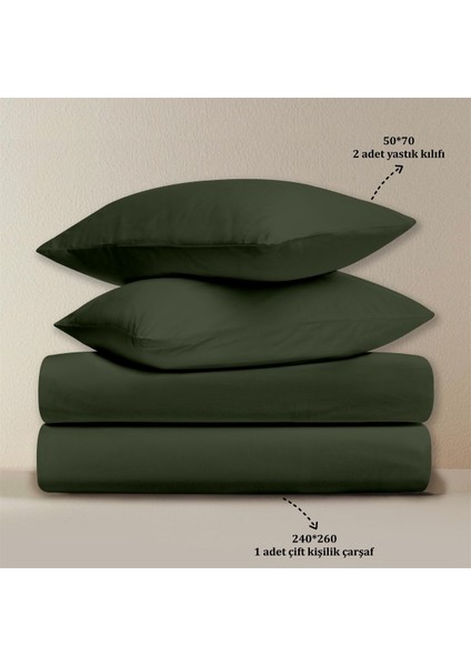Organik Pamuk Akfil Düz Çarşaf Seti Çift Kişilik 240X260 cm Koyu Yeşil fırsatları