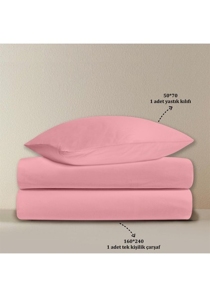 Organik Pamuk Akfil Düz Çarşaf Seti Tek Kişilik 160X240 cm Pembe fırsatları
