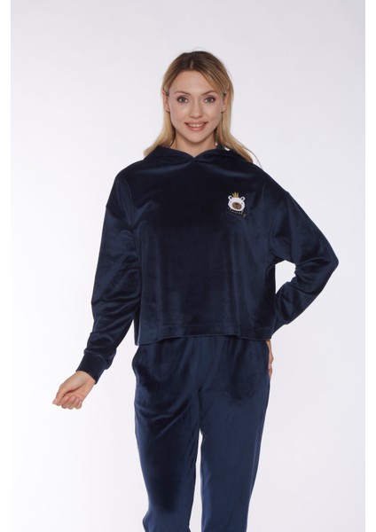 Kapüşonlu Kadın Kadife Pijama Takımı -Rubına Secret