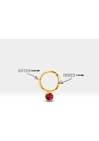 Yuvarlak Yakutlu Halka Piercing, 10 Mm, 1.2 Mm, 14K Sarı-Beyaz-Kırmızı Altın | LC00051R