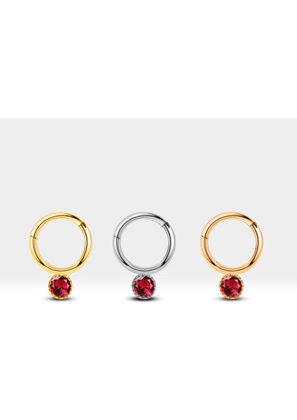 Yuvarlak Yakutlu Halka Piercing, 10 Mm, 1.2 Mm, 14K Sarı-Beyaz-Kırmızı Altın | LC00051R