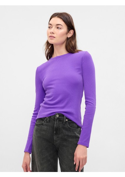 Kadın Mor Fitilli T-Shirt