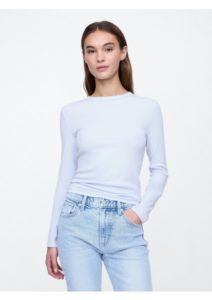 Kadın Mavi Essential Bisiklet Yaka T-Shirt