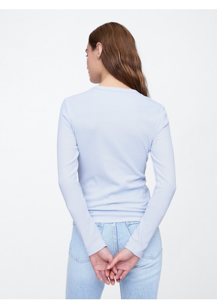 Kadın Mavi Essential Bisiklet Yaka T-Shirt indirimleri