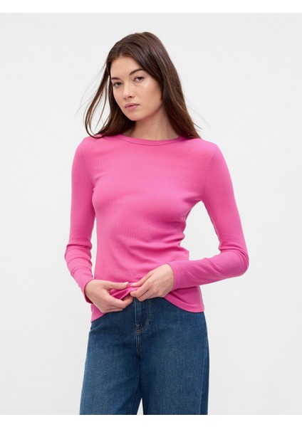 Kadın Pembe Essential Bisiklet Yaka T-Shirt