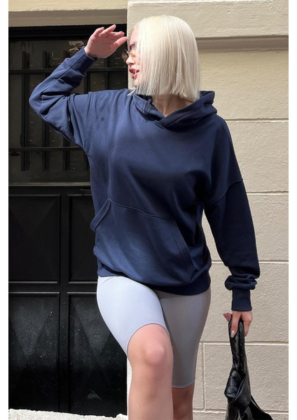 Lacivert Oversize Cepli Sweatshirt MG2207