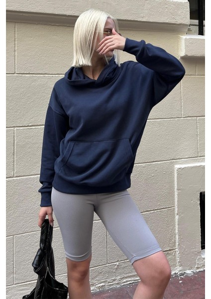 Lacivert Oversize Cepli Sweatshirt MG2207 modelleri