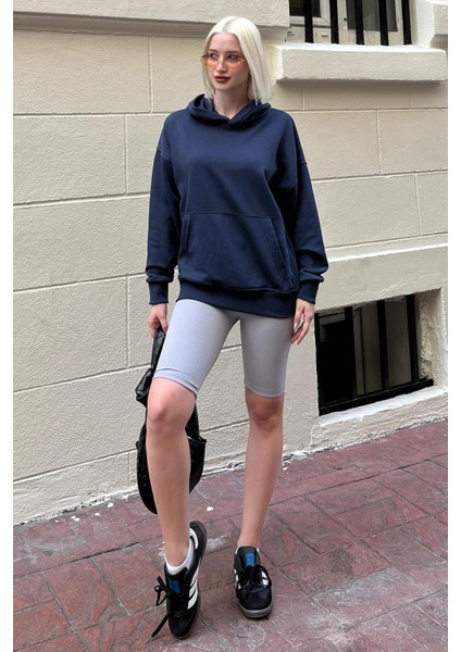 Lacivert Oversize Cepli Sweatshirt MG2207 fırsatları