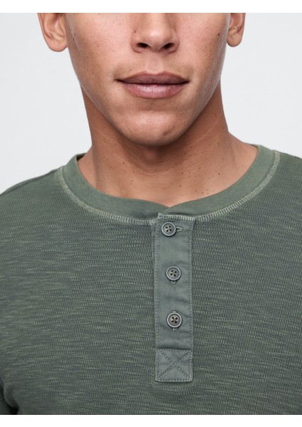 Erkek Yeşil Waffle Henley T-Shirt modelleri