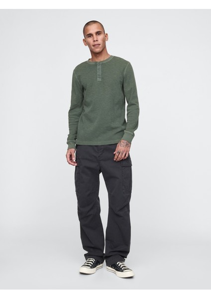 Erkek Yeşil Waffle Henley T-Shirt fırsatları