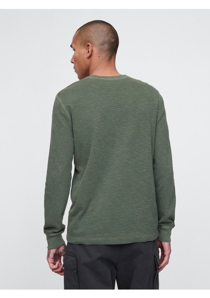 Erkek Yeşil Waffle Henley T-Shirt indirimleri
