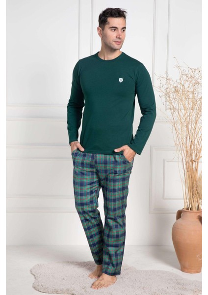 Mecit 3052 Yeşil Ekoseli Erkek Büyük Beden Pijama Takımı