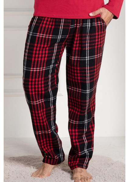 Mecit 3027 Kırmızı Ekoseli Erkek Kalın Tek Alt Pijama