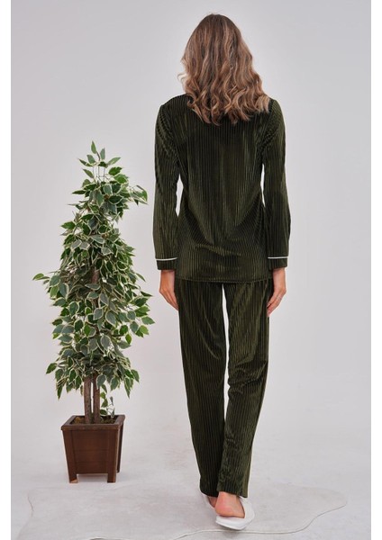 Mecit 6120 Yeşil Kadife Boydan Düğmeli Kadın Pijama Takımı fiyatları