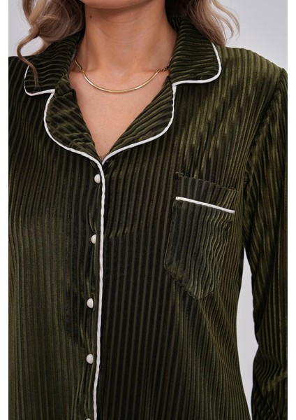 Mecit 6120 Yeşil Kadife Boydan Düğmeli Kadın Pijama Takımı modelleri