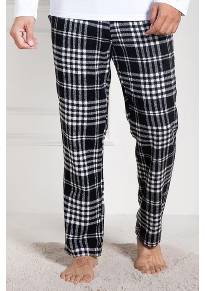 Mecit 3026 Beyaz Ekoseli Erkek Kalın Tek Alt Pijama