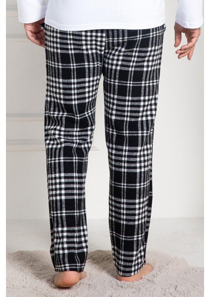 Mecit 3026 Beyaz Ekoseli Erkek Kalın Tek Alt Pijama