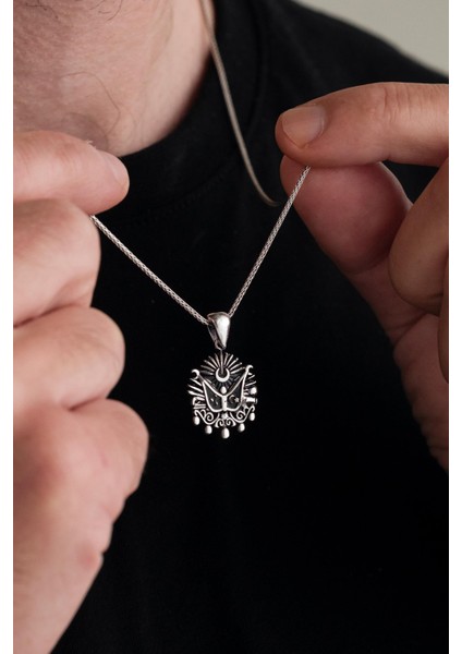 Osmanlı Devlet Arması Tuğra Eskitme Gümüş Küçük Boy Kolye