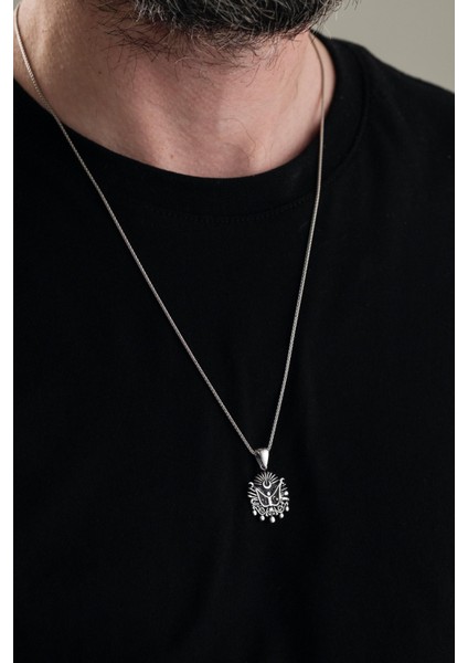 Osmanlı Devlet Arması Tuğra Eskitme Gümüş Küçük Boy Kolye modelleri