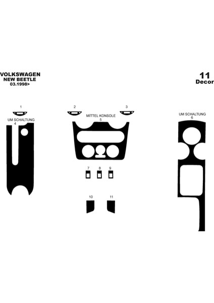 Volkswagen New Beettle Konsol-Maun Kaplama 1998-2002 11 Parça