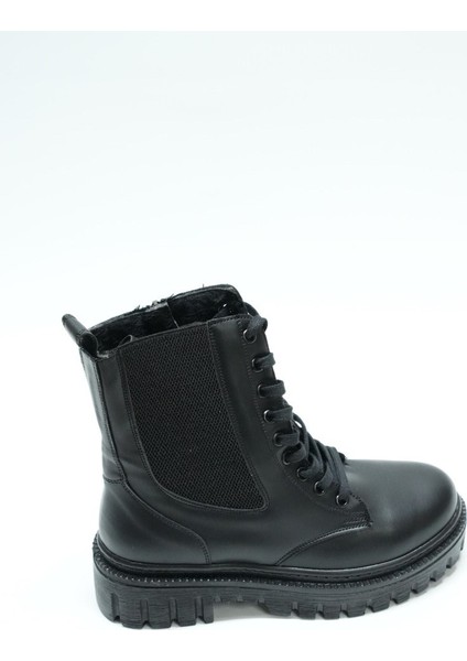 Yüksek Bpoğazlı Lastikli ve Bağcıklı Günlük Cilt Kadın Hafif Bot, Siyah fırsatları