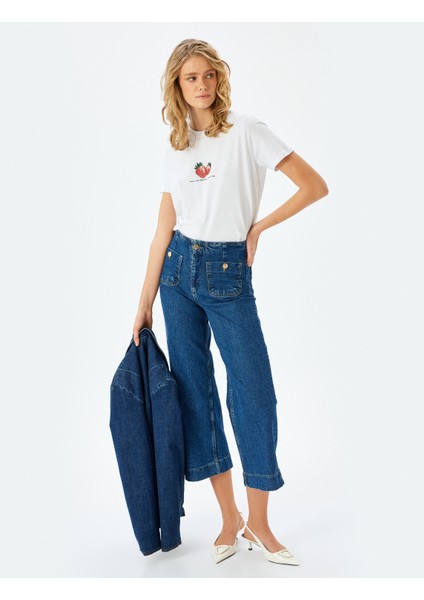 Pamuklu Kısa Kollu Bisiklet Yaka Çilek Baskılı T-Shirt fiyatları