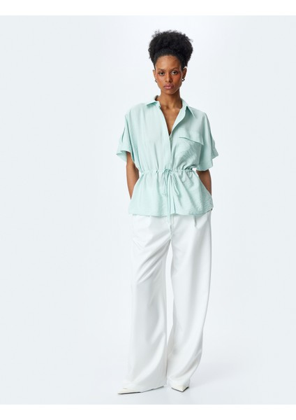 Aplike Detaylı Beli Bağlama Detaylı Kısa Kollu Viskon Gömlek fiyatları