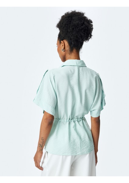 Aplike Detaylı Beli Bağlama Detaylı Kısa Kollu Viskon Gömlek fırsatları