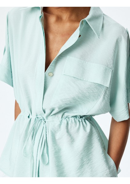 Aplike Detaylı Beli Bağlama Detaylı Kısa Kollu Viskon Gömlek indirimleri