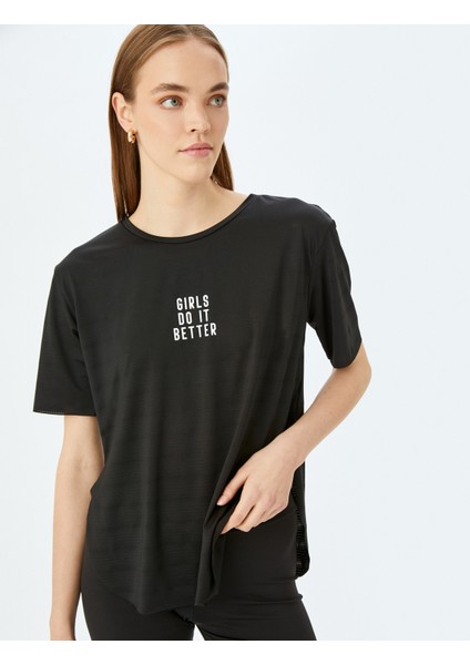 Baskılı Bisiklet Yaka Uzun Rahat Kalıp T-Shirt