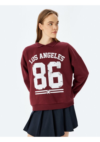 Kolej Baskılı Polo Yaka Oversize Sweatshirt