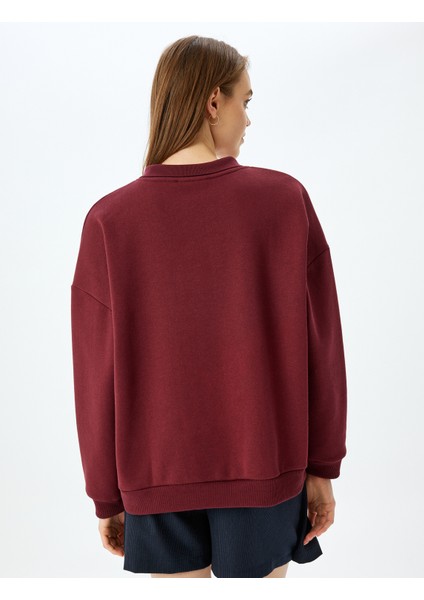 Kolej Baskılı Polo Yaka Oversize Sweatshirt