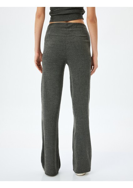 Slim Fit Dokulu Yüksek Bel Bol Paça Pantolon