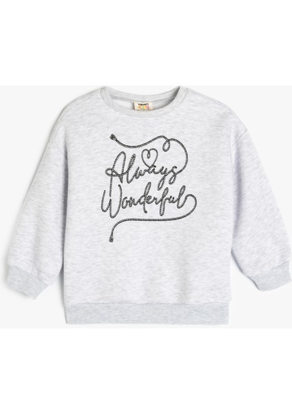 Slogan Baskılı Bisiklet Yaka Uzun Kollu Sweatshirt