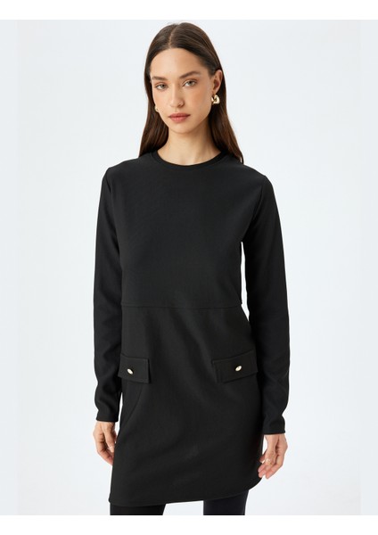 Aplike Detaylı Uzun Kollu Yuvarlak Yaka Mini Elbise fiyatları