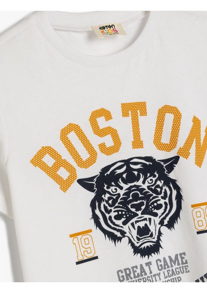 T-Shirt Kaplan Baskılı Kısa Kollu Bisiklet Yaka Pamuklu modelleri