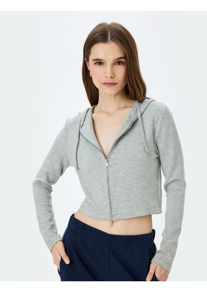 Kapüşonlu Fermuarlı Crop Sweatshirt fiyatları