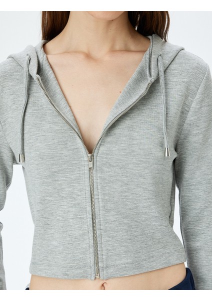 Kapüşonlu Fermuarlı Crop Sweatshirt indirimleri